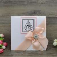 Lace Invitation with Ribbon Bow Wedding Invitation Card Customized Foil Printing 